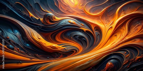 Dark and Orange Fluid Abstract Art - Exploring Elegance in Panoramic Photography