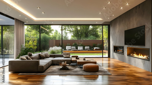 Modern living room with lar...
