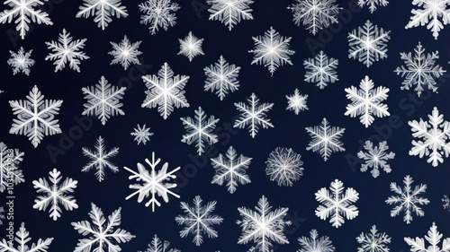 dark blue background with snowflakes, seamless winter pattern