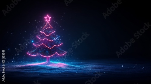 Wallpaper Mural Neon Christmas tree glowing in a dark winter scene Torontodigital.ca