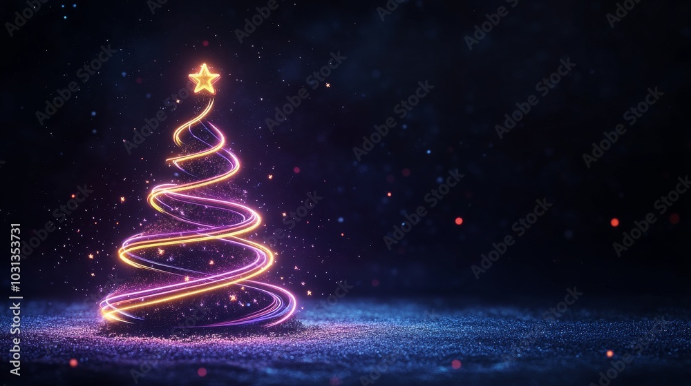 Glowing Christmas tree with vibrant light trails Glowing Christmas tree with vibrant light trails