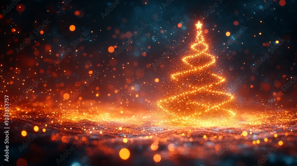 Naklejka premium Glowing Christmas tree illuminated by festive lights