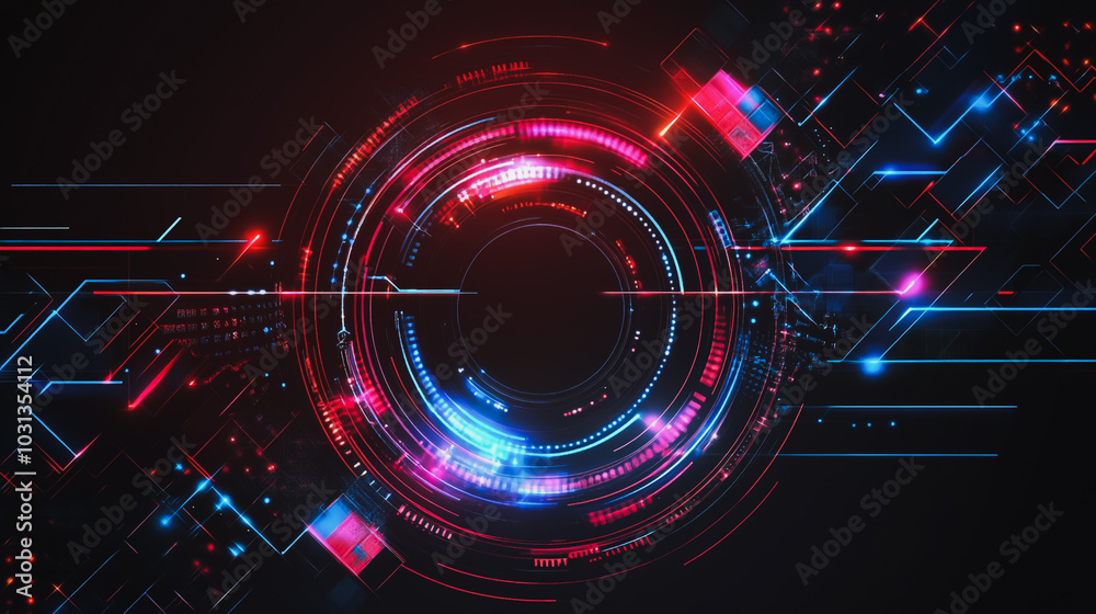 Obraz premium Abstract black background with Colorful circle lines. Digital future technology . Abstract business connection of lines from nodes innovation of communication in the network