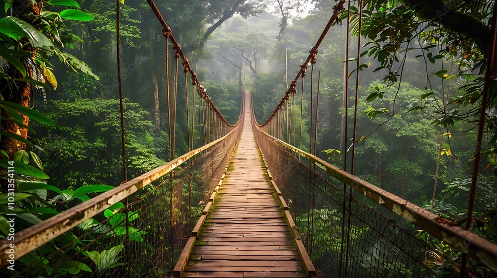 Obraz premium Suspension bridge in the rainforest
