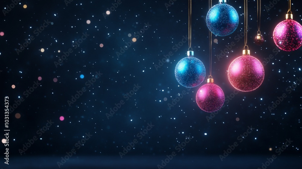 Sparkling Christmas ornaments against a starry backdrop Sparkling Christmas ornaments against a starry backdrop