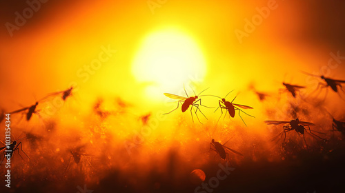 Silhouetted insects against...