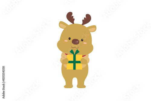 プレゼントを持ったかわいいトナカイ
