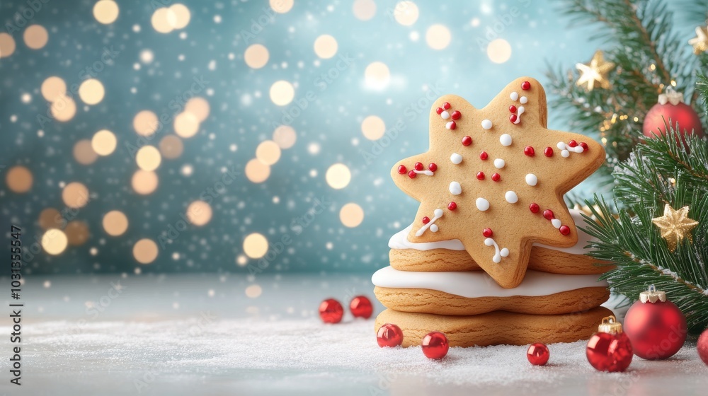 Festive gingerbread cookies with holiday decorations Festive gingerbread cookies with holiday decorations