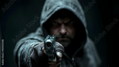 A hooded figure aims a hand...