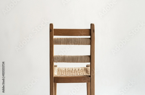 a wooden ladderback chair with a woven seat photo