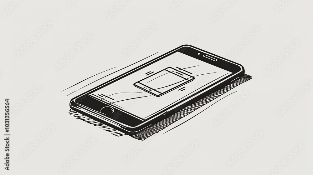 Minimalistic line art depicting a smartphone showcasing a secure payment app with a sleek design and user-friendly interface Minimalistic line art depicting a smartphone showcasing a secure payment app with a sleek design and user-friendly interface