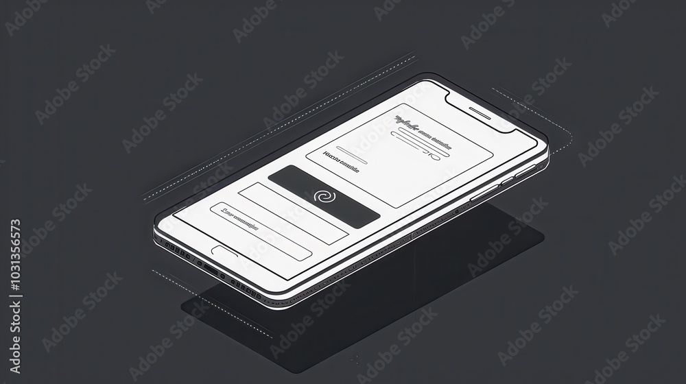 Line art depiction of a minimalistic smartphone showcasing a secure payment application with a user-friendly interface Line art depiction of a minimalistic smartphone showcasing a secure payment application with a user-friendly interface