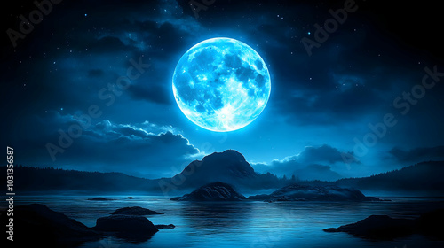A serene night scene featur...