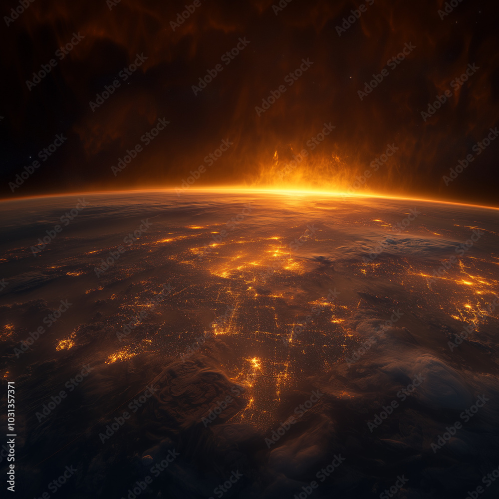 Earth from Space with Glowing City Lights and Cinematic Sunrise, High Resolution Earth from Space with Glowing City Lights and Cinematic Sunrise, High Resolution