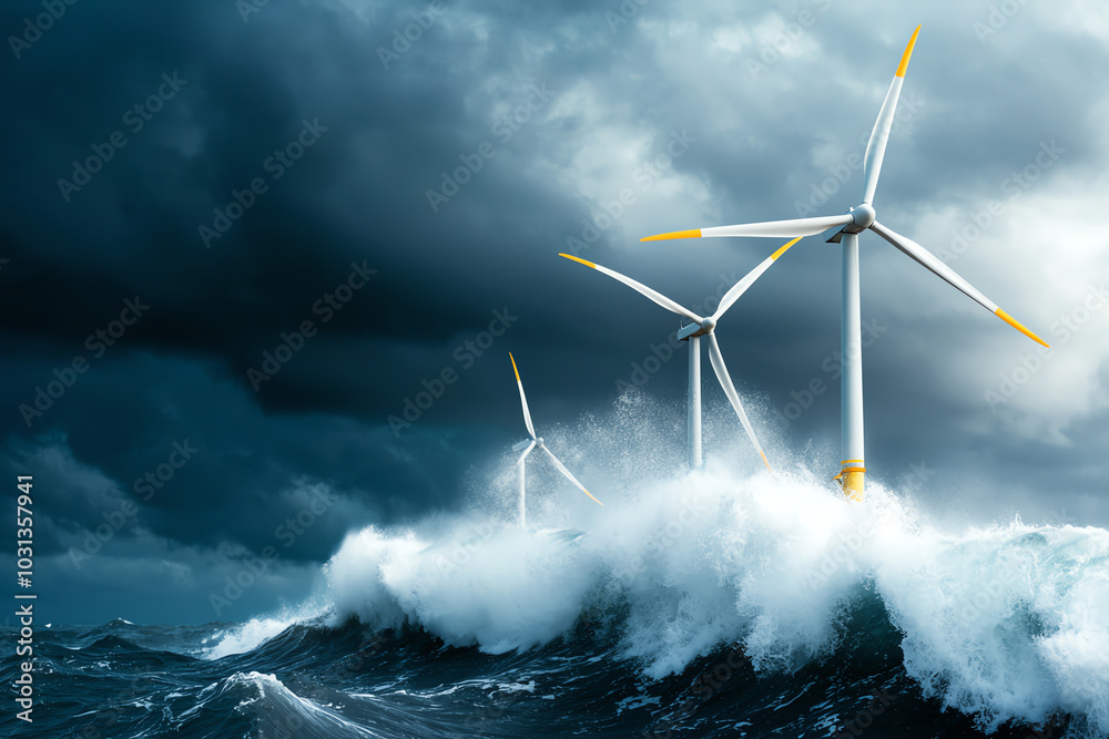 Fototapeta premium Wind turbines on stormy seas