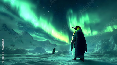 Penguins under the aurora b...