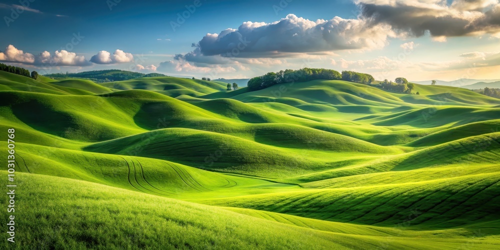 Rolling hills covered in lush green grass on a background, rendering, landscape, nature, meadow, countryside, hillside Rolling hills covered in lush green grass on a background, rendering, landscape, nature, meadow, countryside, hillside