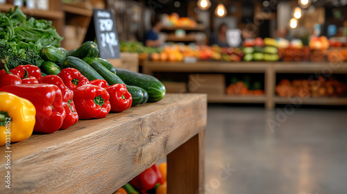 A side view of an organic vegetable market stand, where fresh, chemicalfree produce is displayed for customers photo