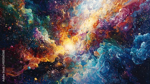 Abstract Cosmic Nebula Painting Galaxy Art Watercolor Space Background