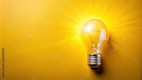 Light bulb shining brightly on a vibrant yellow background, innovation, idea, energy, creativity, inspiration