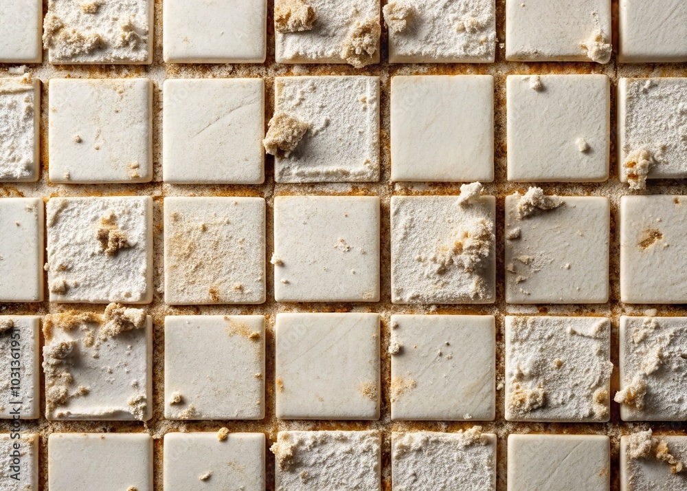 Dirty White Tiles with Caked Mud: Realistic Food Photography Background for Culinary Shots Dirty White Tiles with Caked Mud: Realistic Food Photography Background for Culinary Shots