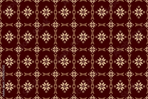 Geometric and cross stitch traditional ethnic pattern.floral pixel art embroidery. Elegance background abstract Aztec seamless pattern for fabric,cloth,dress,carpet,curtain,sarong,batik,wallpaper.