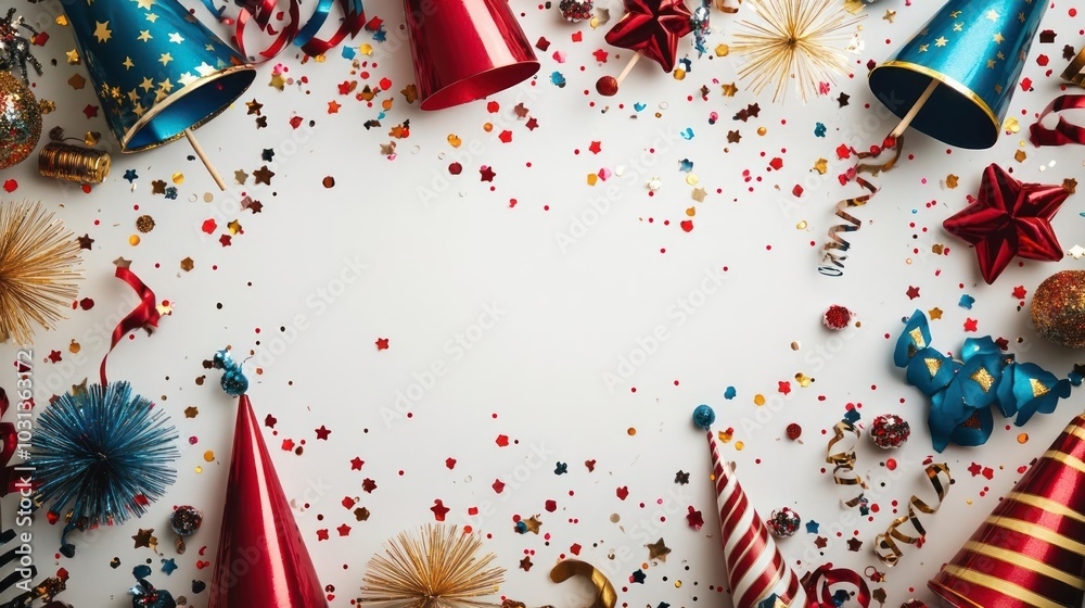 Obraz premium a group of party hats and streamers on a white background