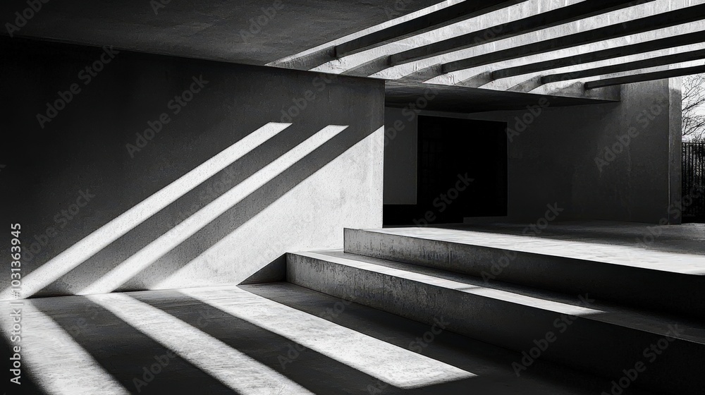 Obraz premium Shadows and light interplay in modern architectural space