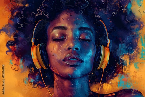 A close up of a person with headphones on