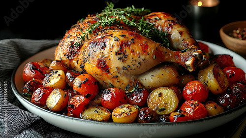 Roasted chicken with colorf...
