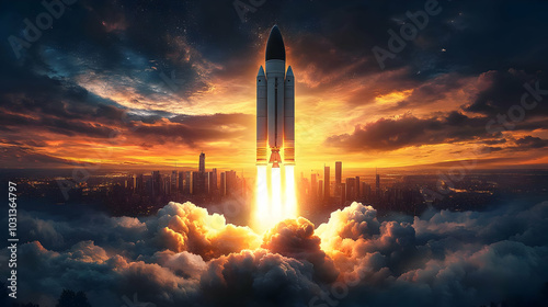 Rocket launching into a dra...