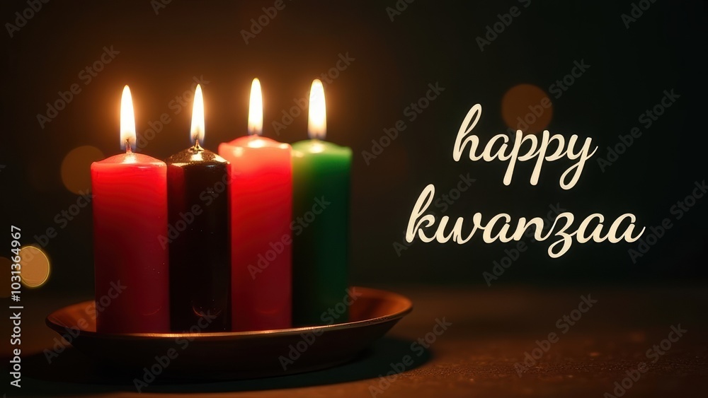 Kwanzaa Celebration with Lit Candles in Traditional Colors Red Black Green Cozy Holiday Atmosphere Concept Kwanzaa Celebration with Lit Candles in Traditional Colors Red Black Green Cozy Holiday Atmosphere Concept