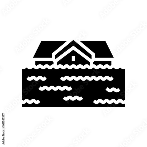 flooded house disaster glyph icon vector. flooded house disaster sign. isolated symbol illustration