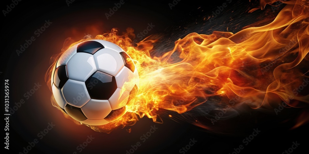 Fototapeta premium Burning soccer ball on fire , fiery, flames, heat, ignited, sports, game, soccer, football, close-up, burning, hot, danger