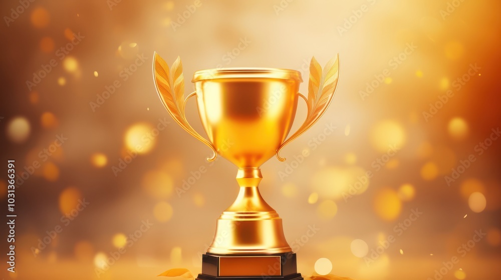 Golden trophy shining brightly against a soft, blurred background. Golden trophy shining brightly against a soft, blurred background.
