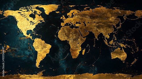 Fototapeta Naklejka Na Ścianę i Meble -  Golden World Map Abstract Art Background