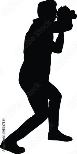 Photographer full body silhouette illustration. People taking picture using camera.