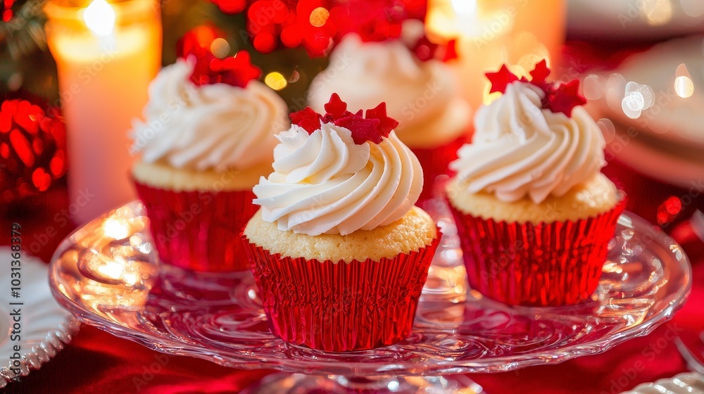 Festive cupcakes with red sprinkles perfect for holiday celebrations Festive cupcakes with red sprinkles perfect for holiday celebrations