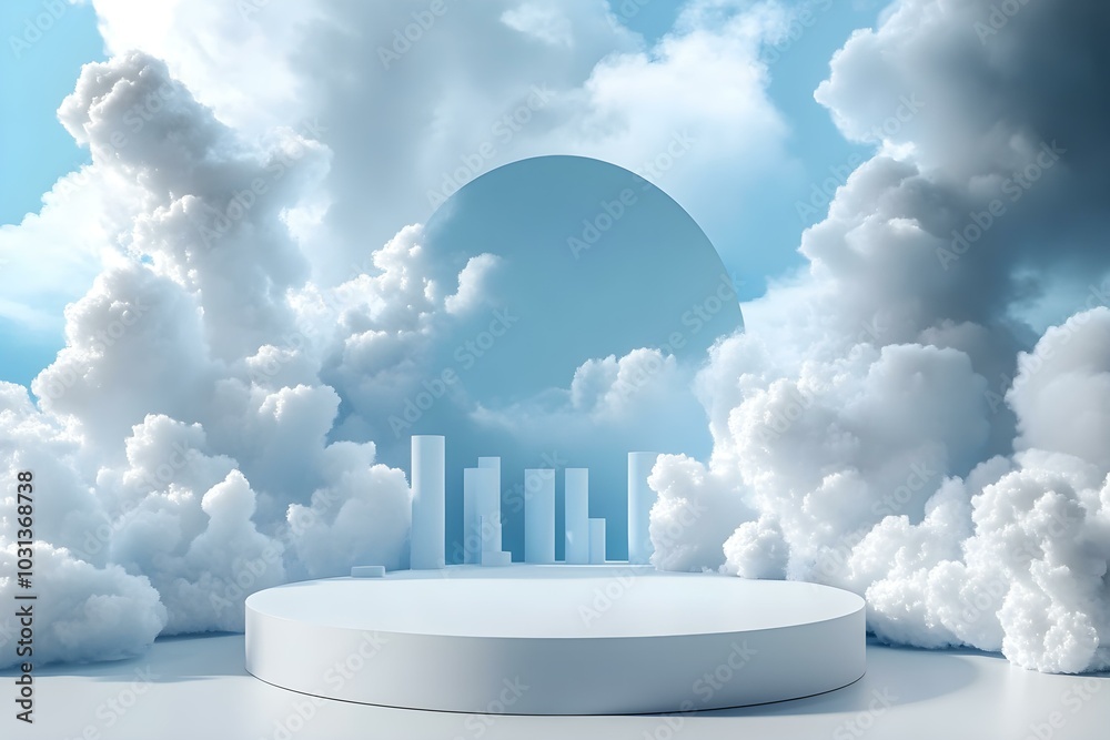 Cloud Background Podium Blue 3D Product Sky White Display Cloud Background Podium Blue 3D Product Sky White Display