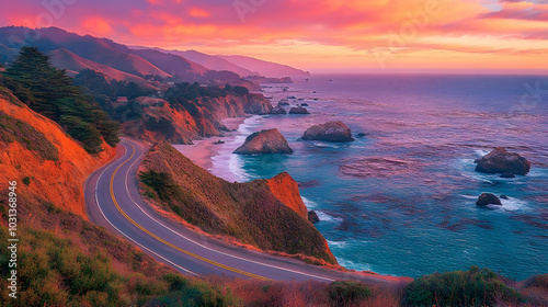 Scenic coastal view at suns...