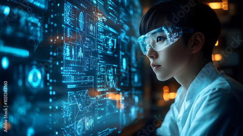 Scientist analyzing data on...