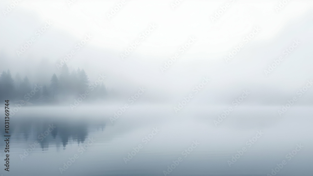 Fototapeta premium Serene Misty Lake Landscape at Dawn