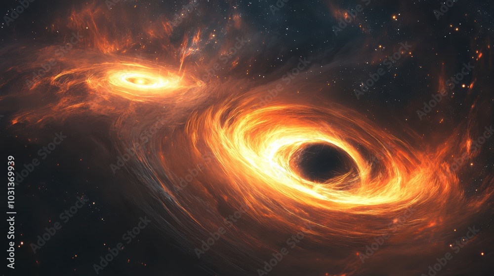 A spectacular merger of two black holes generating ripples through space-time in a distant galaxy A spectacular merger of two black holes generating ripples through space-time in a distant galaxy