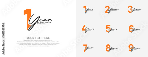 Anniversary logo set vector design, orange and gray color for celebration event