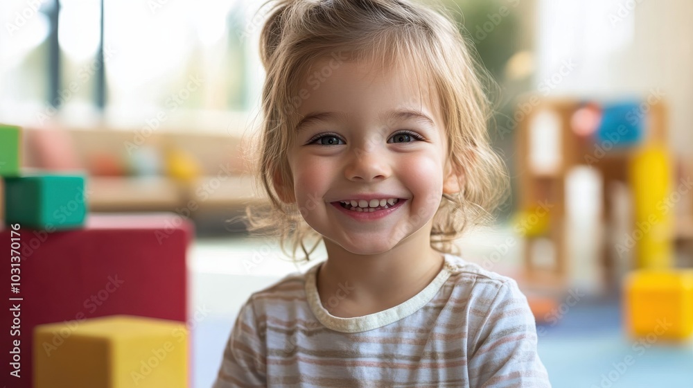 A happy child smiles after a successful therapy session in a nurturing environment designed for emotional growth A happy child smiles after a successful therapy session in a nurturing environment designed for emotional growth