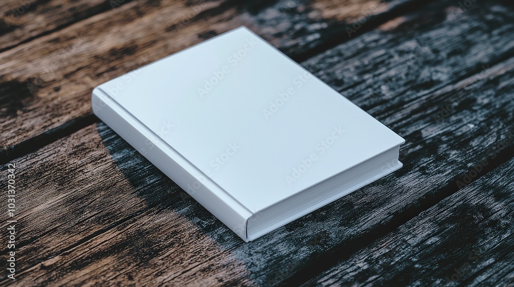 Simple blank book on rustic wooden surface Simple blank book on rustic wooden surface