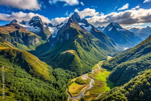 Drone View of Ailsa Mountains in Fiordland National Park, New Zealand - Stunning Cloud-Covered Peaks photo