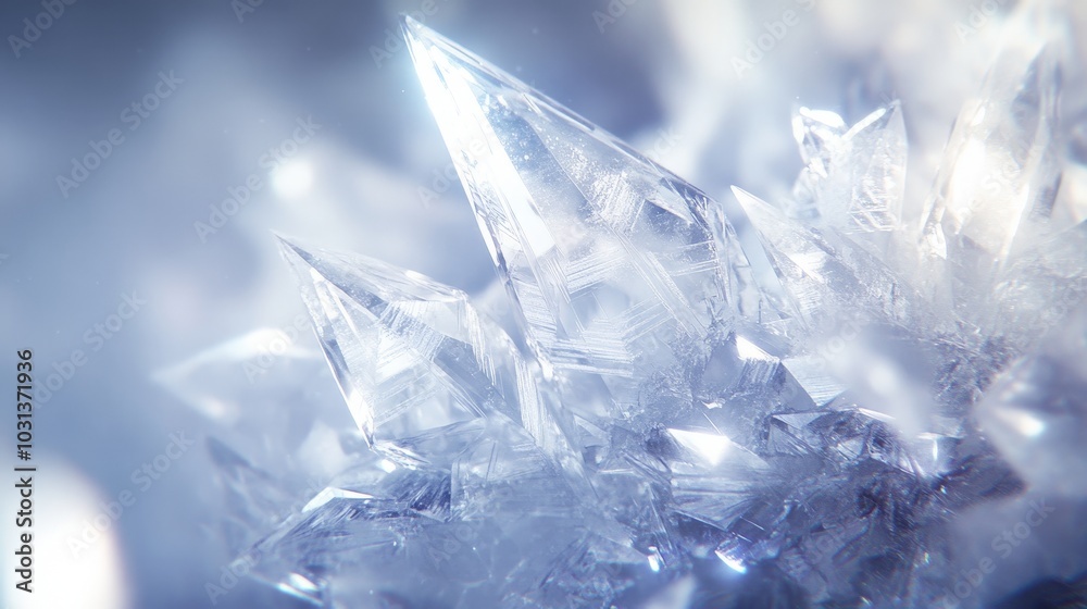 A highly detailed macro shot of an ice crystal formation, showing the intricate geometric patterns and light refracting through the frozen water. A highly detailed macro shot of an ice crystal formation, showing the intricate geometric patterns and light refracting through the frozen water.