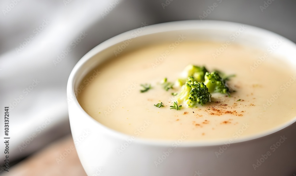 Creamy soup made with broccoli and cheese, Generative AI Creamy soup made with broccoli and cheese, Generative AI