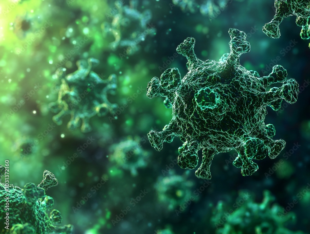 Green viral cells in motion under a microscope during a scientific study - ai Green viral cells in motion under a microscope during a scientific study - ai